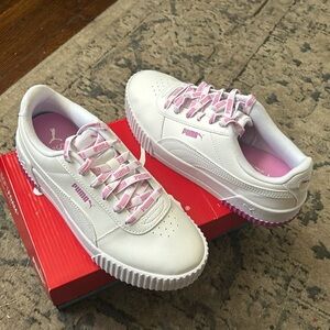 NEW Women’s Adidas Carina Logomania White And Plum Sneakers